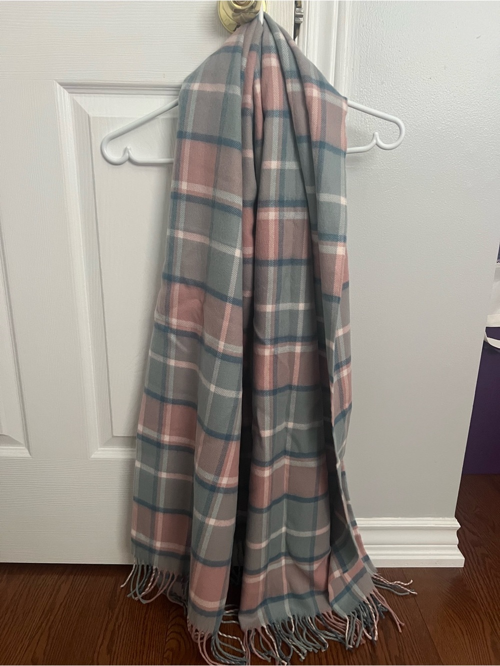 Aritzia TNA pink and blue Plaid Fringe Scarf - Picture 4 of 6